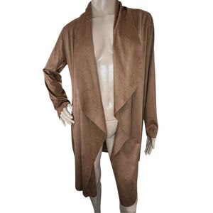 Soft Surroundings Shape Drape Brown Faux Suede Open Jacket